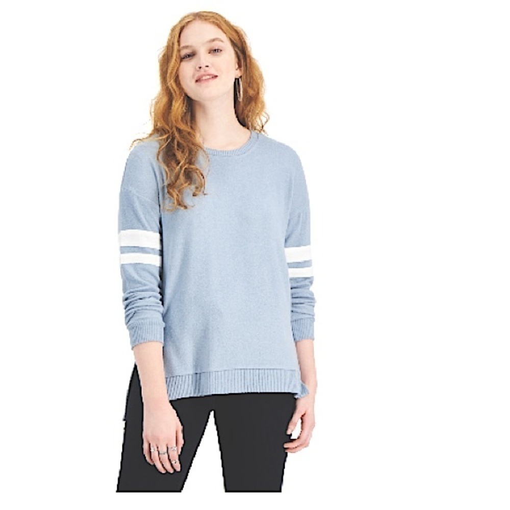 Hippie Rose Long Sleeve Stripe Top Blue White Crew Neck NEW Juniors Small